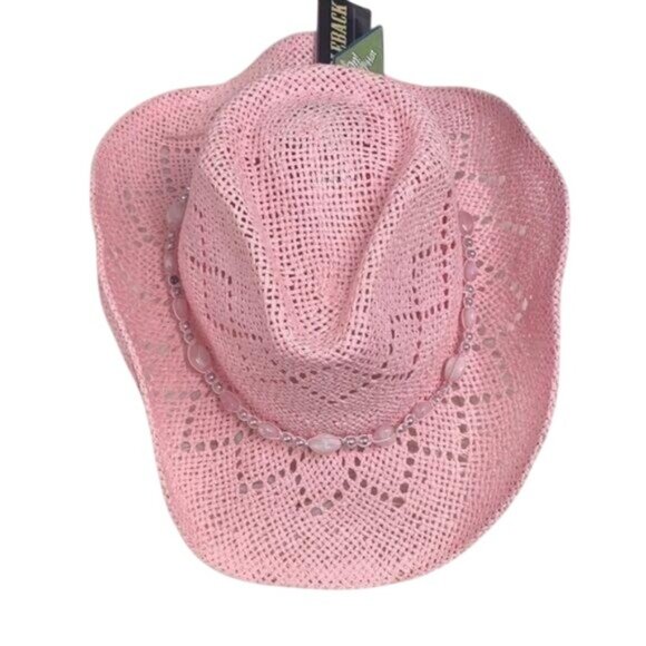 Pink Beaded Cowboy Paper Hat Shapeable Brim 100% Paper - Picture 1 of 4